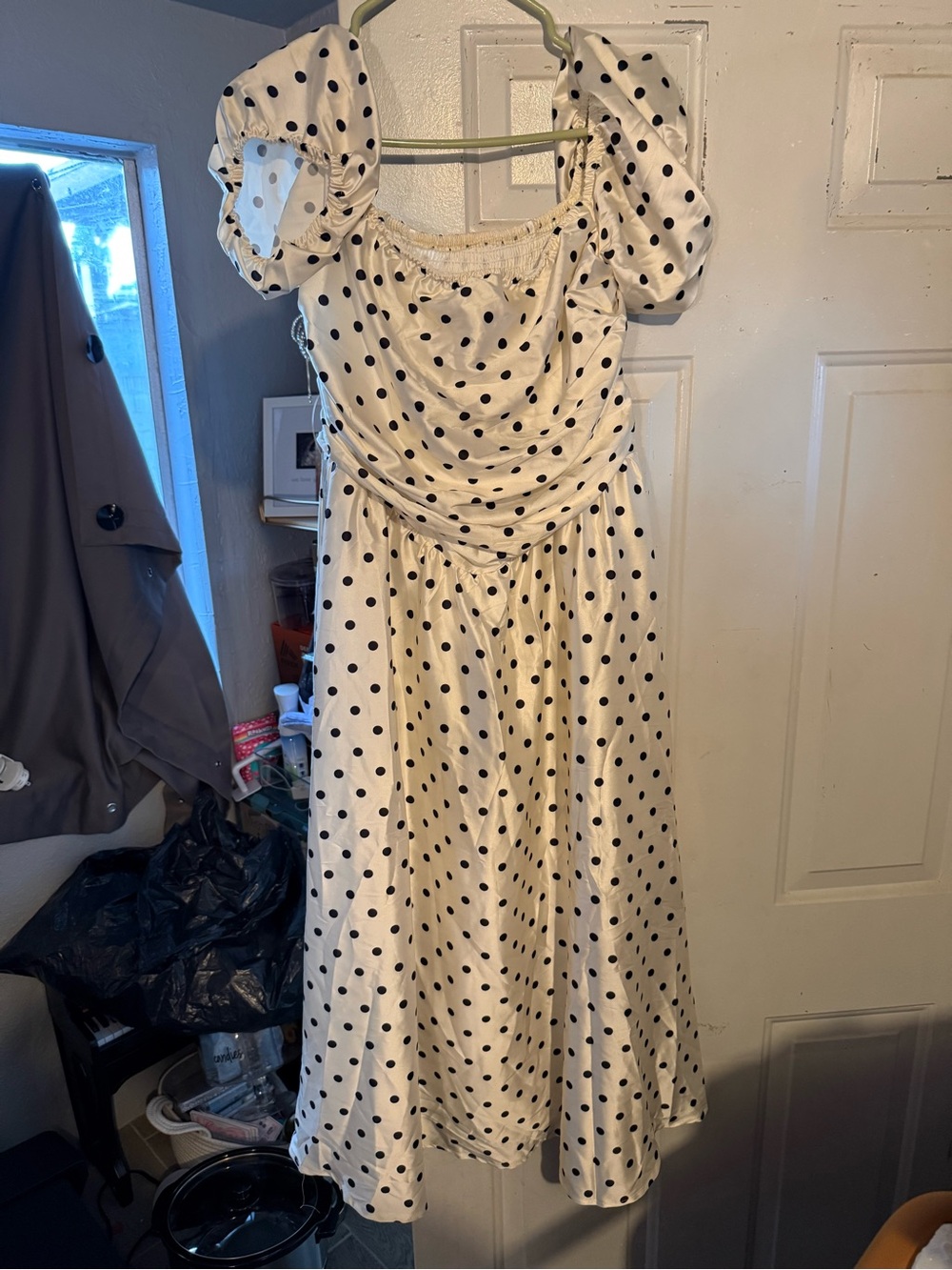 Polka Dot Puff Sleeve Dress in Cream and Black